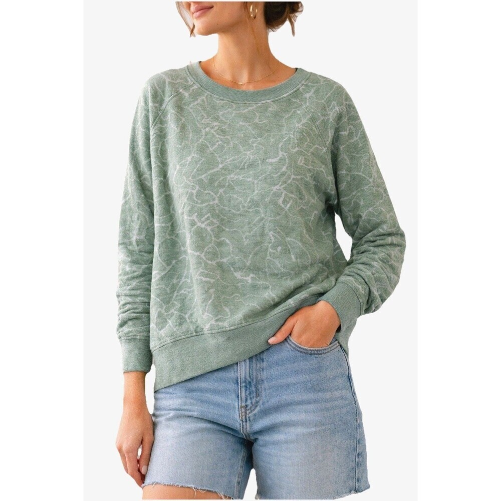 Prana Green Floral-Print Crewneck Sweatshirt